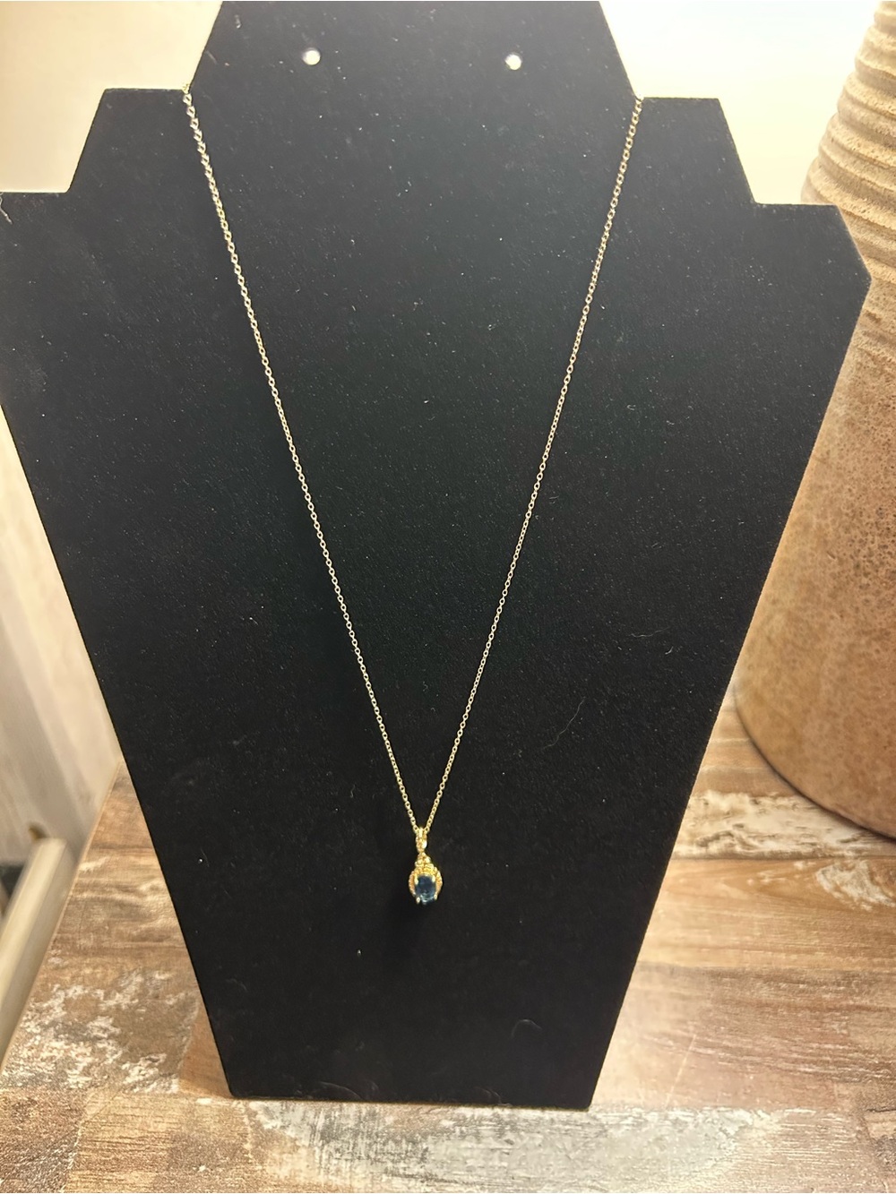 Frieda Rothman Vault Gold Pendant 18”  Necklace with London Blue Gemstone